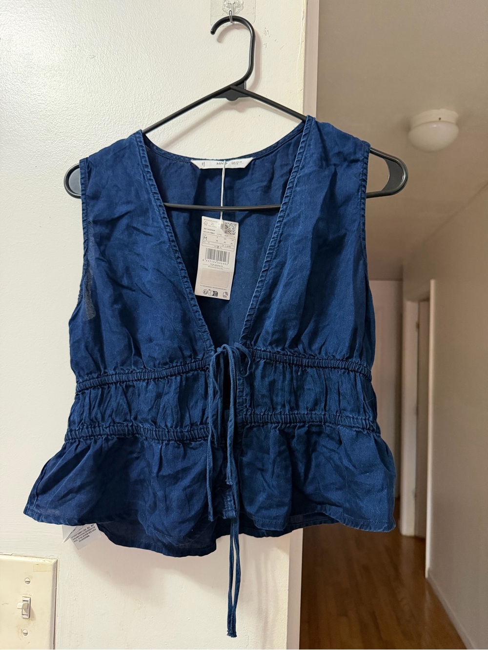 Mango Navy Blue Tie-Front V-Neck Peplum Camisole